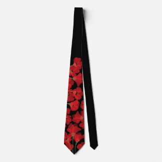 Fluers de Pavot Rouge sur Noir Stropdas