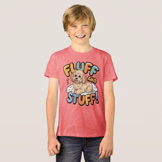 Fluff and Stuff Schattigee Goldendoodle Cartoon Tri-Blend Shirt (Voorkant volledig)