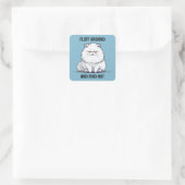 Fluff rond en Ontdek Grumpy White Cat Vierkante Sticker (Tas)