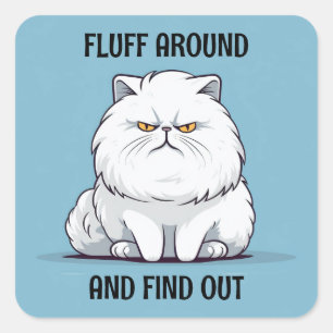 Fluff rond en Ontdek Grumpy White Cat Vierkante Sticker