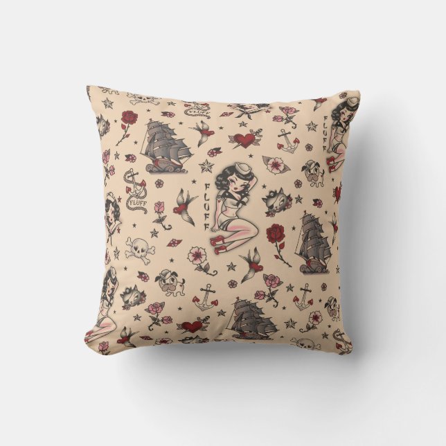 Fluff Suzy Sailor tattoo Pillow Kussen (Voorkant)