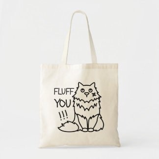 Fluff u - Funny Minimal Cute Black & White Cat Tote Bag