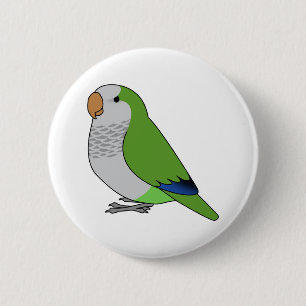 Fluffe cartoon van groene papegaaiperen ronde button 5,7 cm