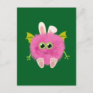 Fluffig klein roze konijn monster briefkaart