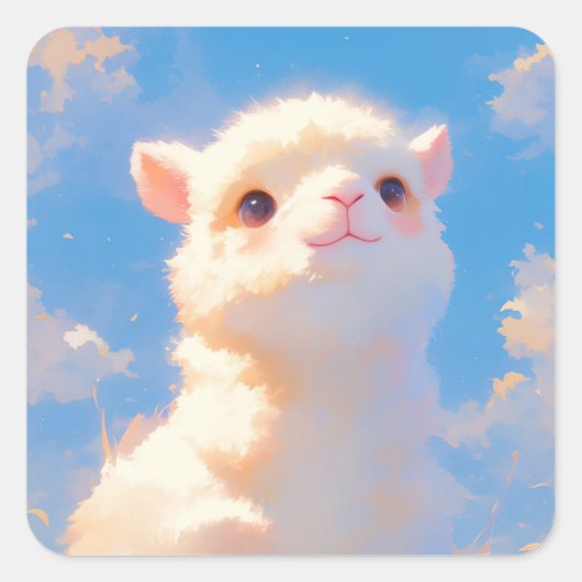 Fluffy Alpaca Wonder Vierkante Sticker (Voorkant)