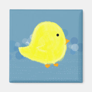Fluffy Baby Chick Avec Aimant Carré Bleu