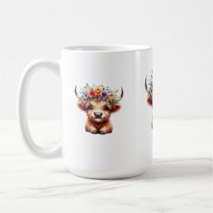 Fluffy Baby Highland Koe met Bloemenkroon – Schatt Koffiemok