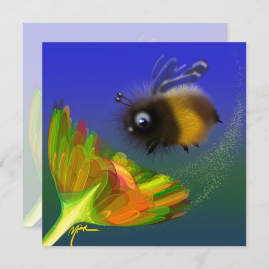 Fluffy bee Invitation (Devant / Derrière)
