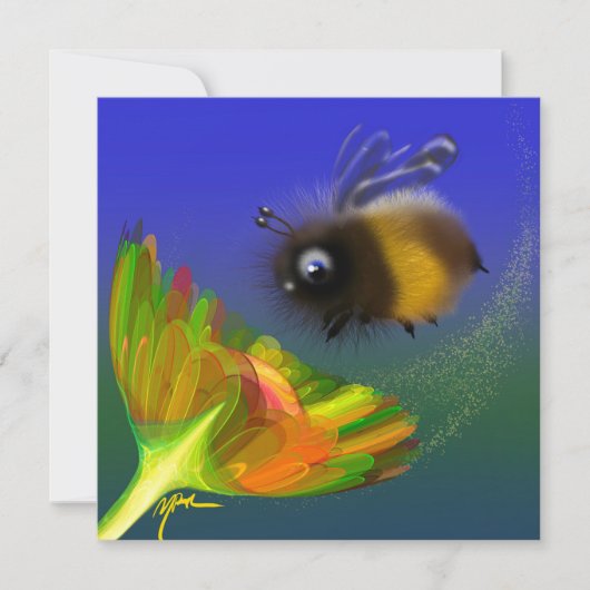 Fluffy bee Invitation Kaart (Voorkant)