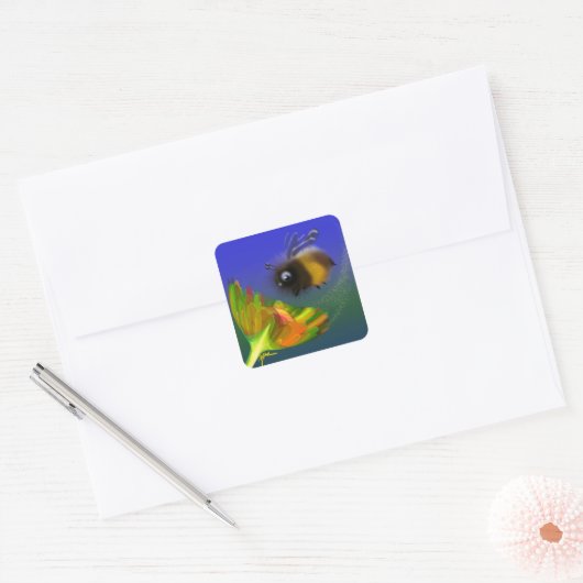 Fluffy Bee Vierkante Sticker (Envelop)