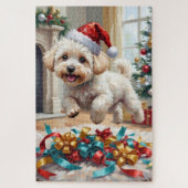 Fluffy Bichon Frise Dog Joyful Christmas Legpuzzel (Verticaal)