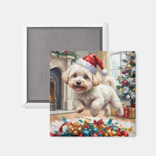Fluffy Bichon Frise Dog Joyful Christmas Magneet (Voorkant / Achterkant)