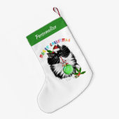 Fluffy Black And White Cat Santa Hat Christmas Kleine Kerstsok (Achterkant (Hangend))