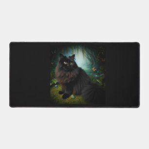 Fluffy Black Cat in Misty Bossen Bureaumat