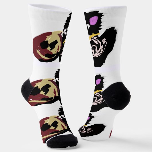 Fluffy Black Cat Jack o Lantern fun Sokken (Gebogen)