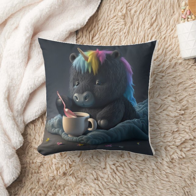 Fluffy black Unicorn kussen (Deken)