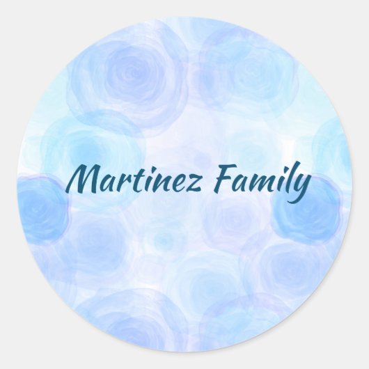 Fluffy Blue Rozen Floral Pattern Ronde Sticker (Voorkant)