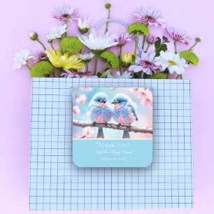Fluffy Bluebirds en Cherry Blossom Baby Bedankt Vierkante Sticker