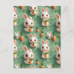 Fluffy Bunnies en Wortelen 3D Naadloos Patroon Briefkaart