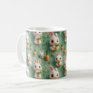 Fluffy Bunnies en Wortelen 3D Naadloos Patroon Koffiemok