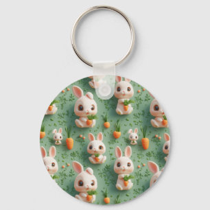 Fluffy Bunnies en Wortelen 3D Naadloos Patroon Sleutelhanger