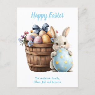 Fluffy Bunny Waterverf Planten Eieren Pasen Feestdagenkaart