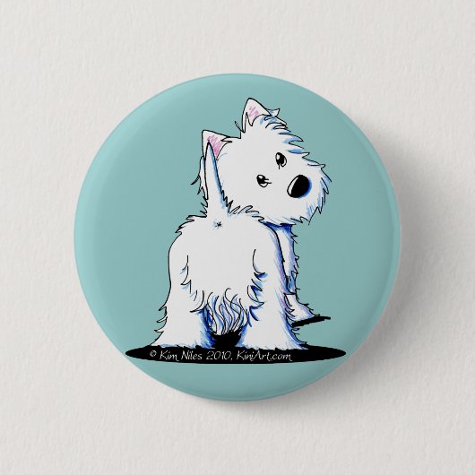 Fluffy Butt Westie Ronde Button 5,7 Cm (Voorkant)