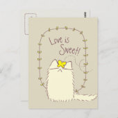 Fluffy Cat and Yellow Butterfly Aangepaste tekst Briefkaart (Voorkant / Achterkant)