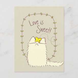 Fluffy Cat and Yellow Butterfly Aangepaste tekst Briefkaart