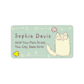 Fluffy Cat and Yellow Butterfly Aangepaste tekst Etiket (Voorkant)