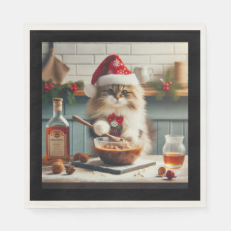 Fluffy cat baking boozy christmas pudding servet
