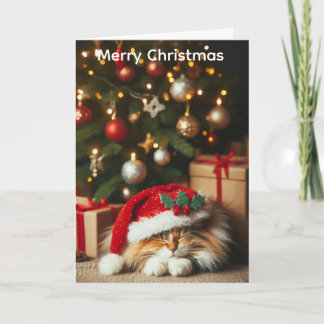 Fluffy cat christmas card feestdagen kaart