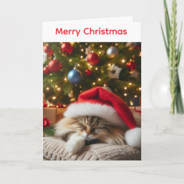 Fluffy cat christmas card feestdagen kaart