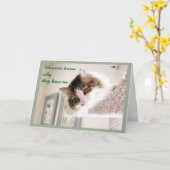 Fluffy Cat Face Sympathie Kaart (Gele Bloem)