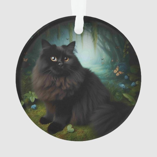 Fluffy Chat noir en Misty Woods (dos)