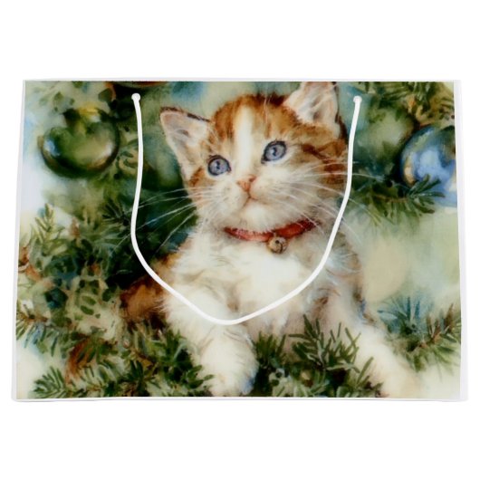 Fluffy christmas cat Watercolor Groot Cadeauzakje (Voorkant)