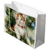Fluffy christmas cat Watercolor Groot Cadeauzakje (Voorkant Gekanteld)