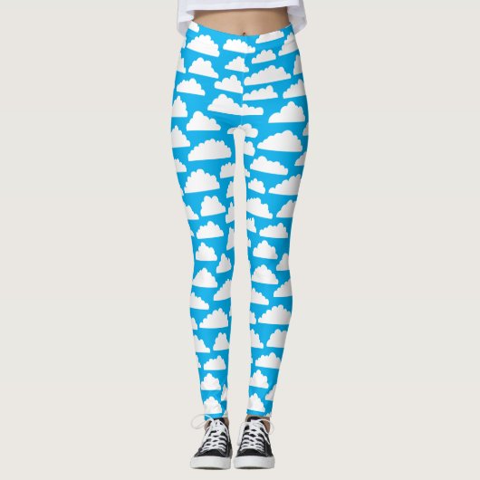 Fluffy Clouds - Wit op #00b0ef Sky Blue Leggings (Voorkant)