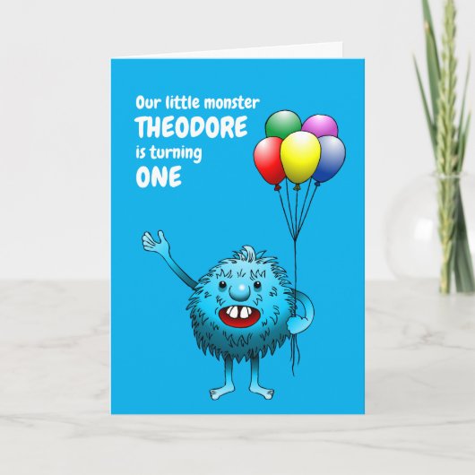 Fluffy Cute Blue Monster Birthday Invitation (Voorkant)