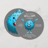 Fluffy Cute Monster Birthday Invitation Kaart (Voorkant / Achterkant)
