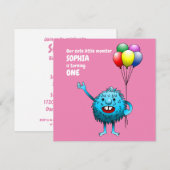 Fluffy Cute Monster Birthday Invitation Kaart (Voorkant / Achterkant)