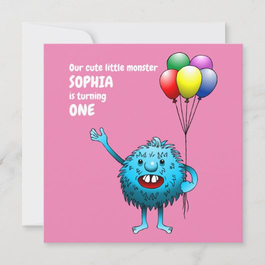 Fluffy Cute Monster Birthday Invitation Kaart (Voorkant)