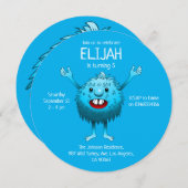 Fluffy Cute Monster Birthday Invitation Kaart (Voorkant / Achterkant)