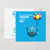 Fluffy Cute Monster Birthday Invitation Kaart (Voorkant / Achterkant)
