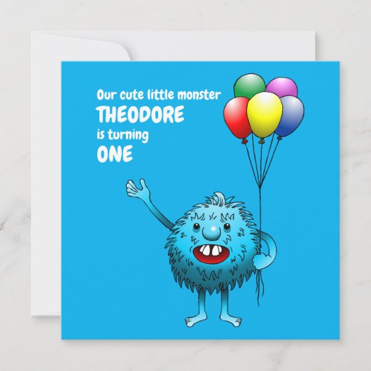 Fluffy Cute Monster Birthday Invitation Kaart (Voorkant)