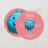 Fluffy Cute Monster Invitation Anniversaire (Devant / Derrière)