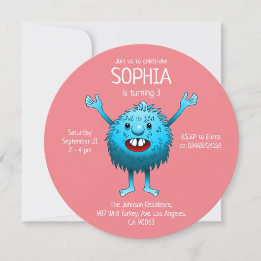 Fluffy Cute Monster Invitation Anniversaire (Devant)