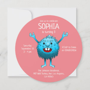 Fluffy Cute Monster Invitation Anniversaire