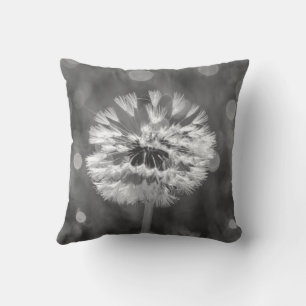 Fluffy Dandelion Zwart-witte bloem katoen Kussen