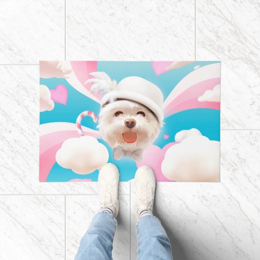 Fluffy Dog met Wit Pet Deurmat (Binnen)